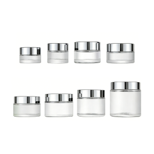 Luxury Empty Glass Skincare Jars with Silver Lids